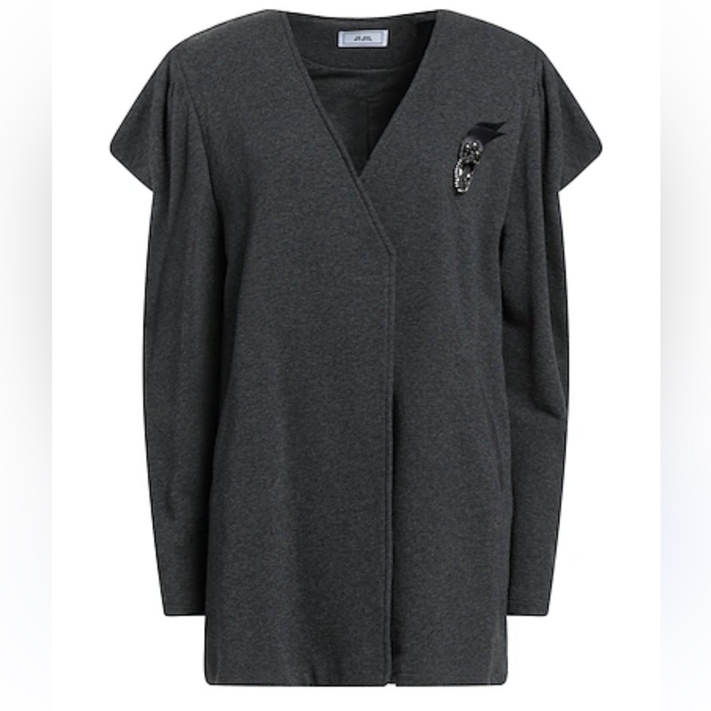NWT Jijil Charcoal Open Front Jacket w/Accentuated Shoulder Sleeves, Brooch